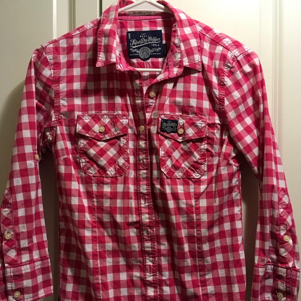 Pink White check Button-down shirt